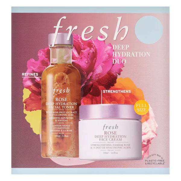 Deep Hydration Duo by Fresh for Women - 2 Pc 3.3oz Rose Deep Hydration Facial Toner, 1.6oz Rose Deep Hydration Face Cream