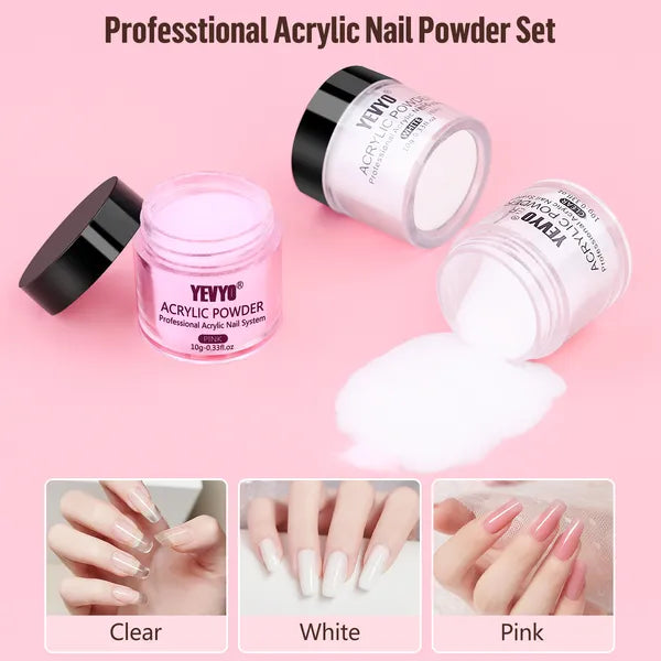 Professional Acrylic Nail Kit, with Pink Nail UV LED lamps, Acrylic Powders, Base Top Coat, Nail Tips, Rhinestones, Nail Decorations and Nail Art Tools