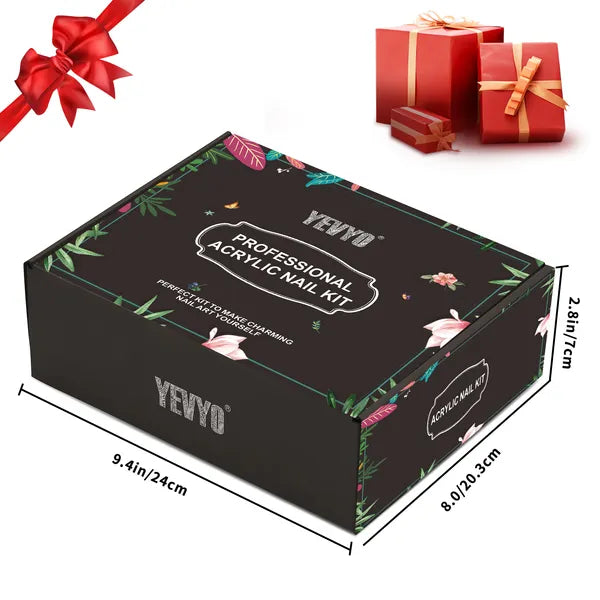 Professional Acrylic Nail Kit, with Pink Nail UV LED lamps, Acrylic Powders, Base Top Coat, Nail Tips, Rhinestones, Nail Decorations and Nail Art Tools
