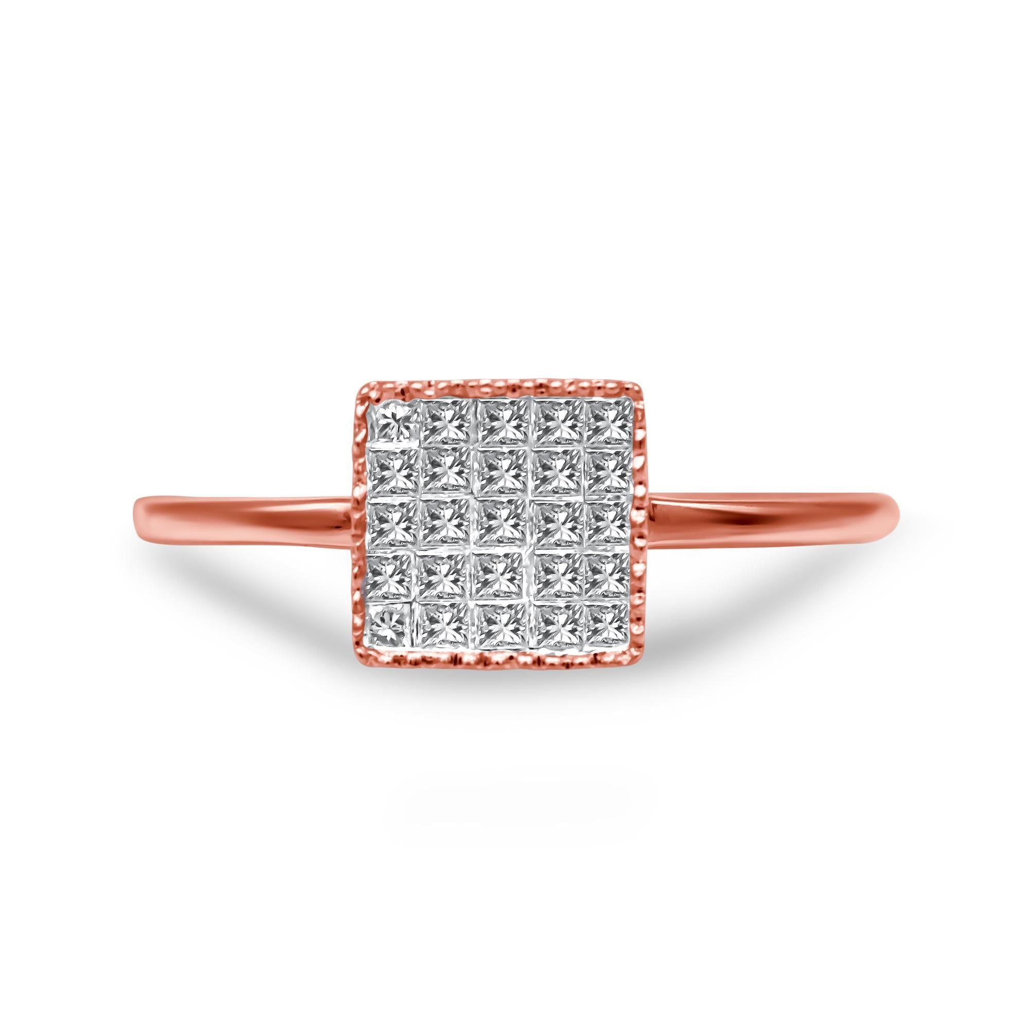 10K Rose Gold 1/3 Cttw Invisible Set Princess Cut Diamond Composite Square Shape Ring for Women (H-I color, I1-I2 clarity)-0