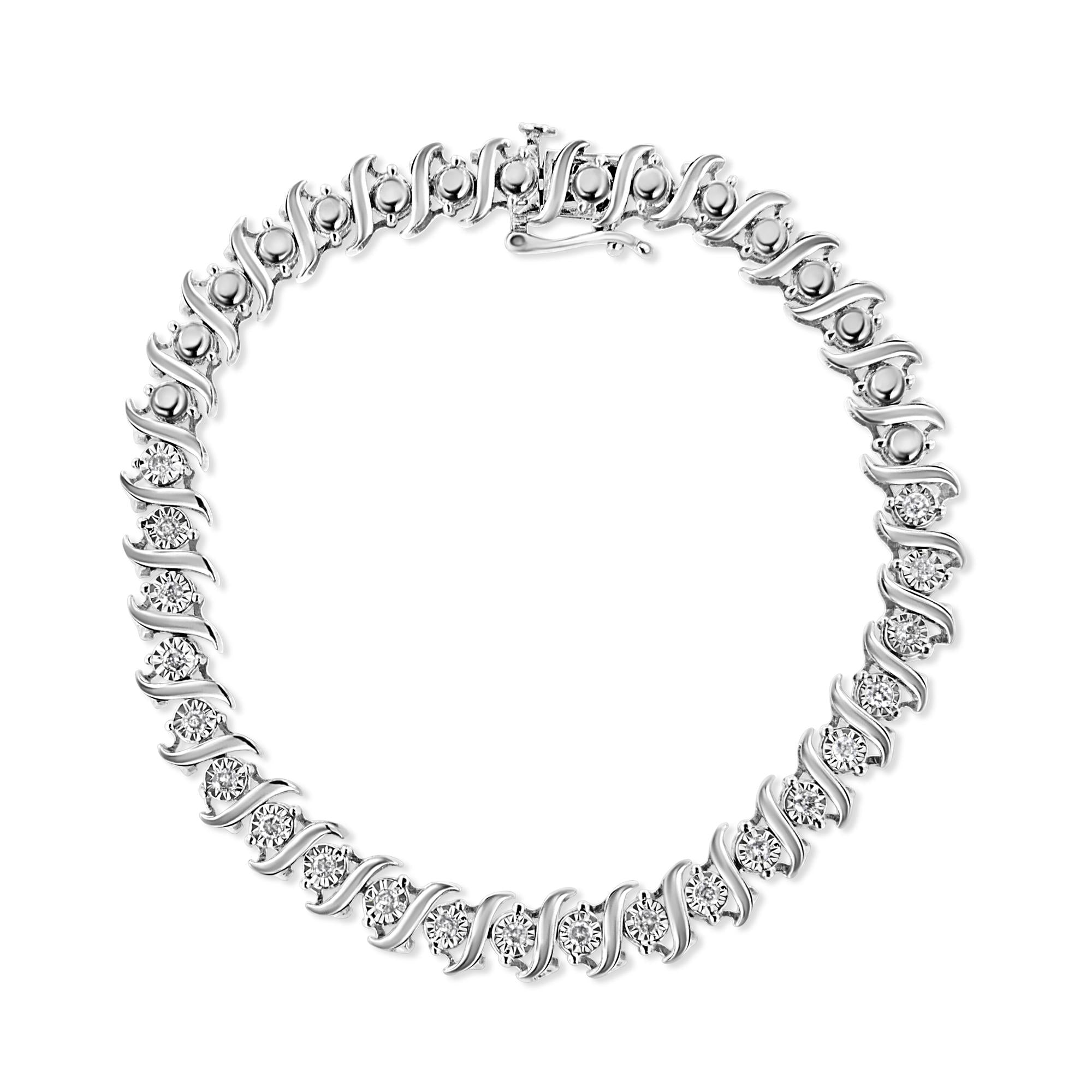 .925 Sterling Silver 1/2 Cttw Diamond Miracle Set "S" Link Tennis Bracelet - (J-K Color, I2-I3 Clarity) - Size 7.50-0