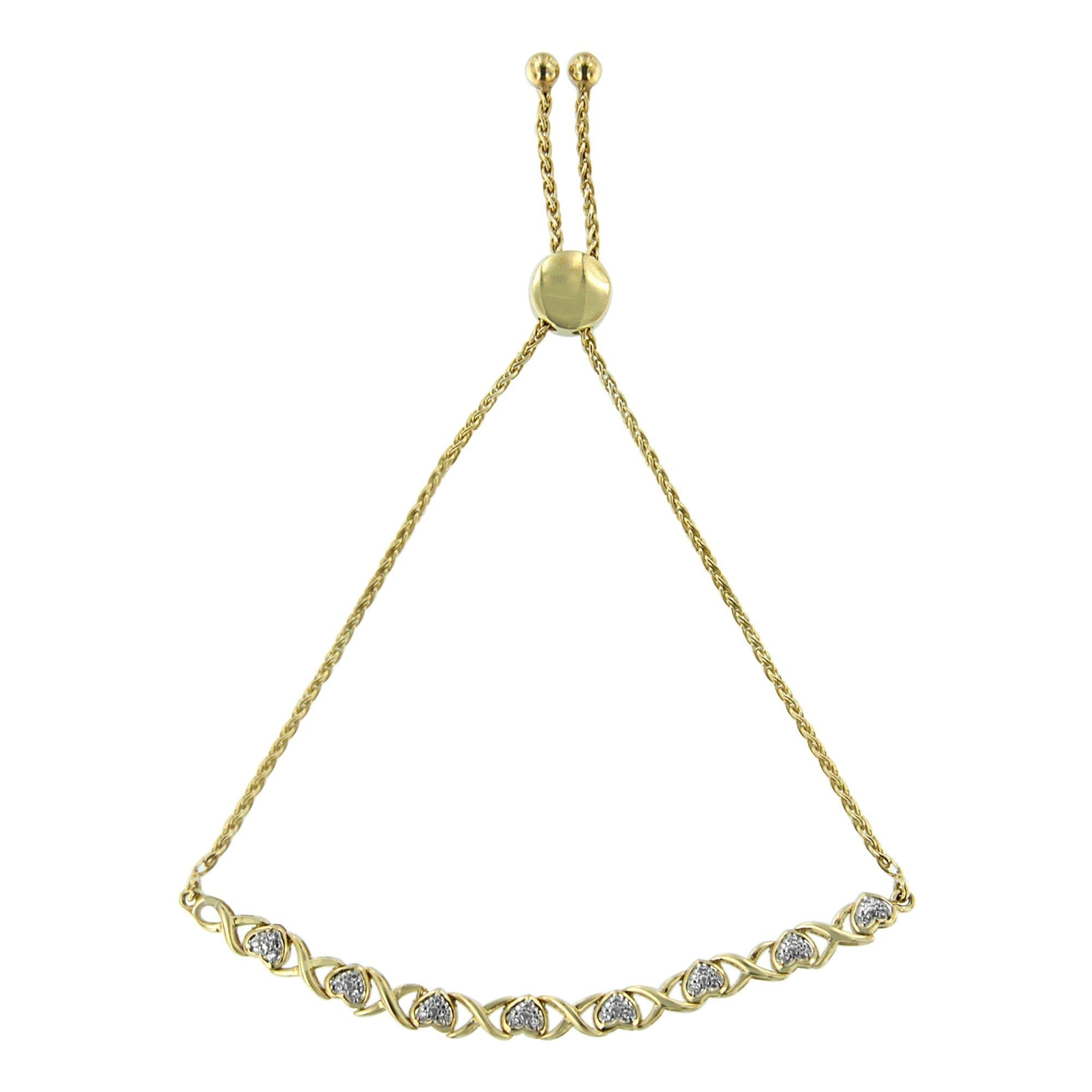 10K Yellow Gold over .925 Sterling Silver 1/10 Cttw Diamond Heart and X-Link 6”-9” Adjustable Bolo Bracelet (H-I Color, I2-I3 Clarity)-0