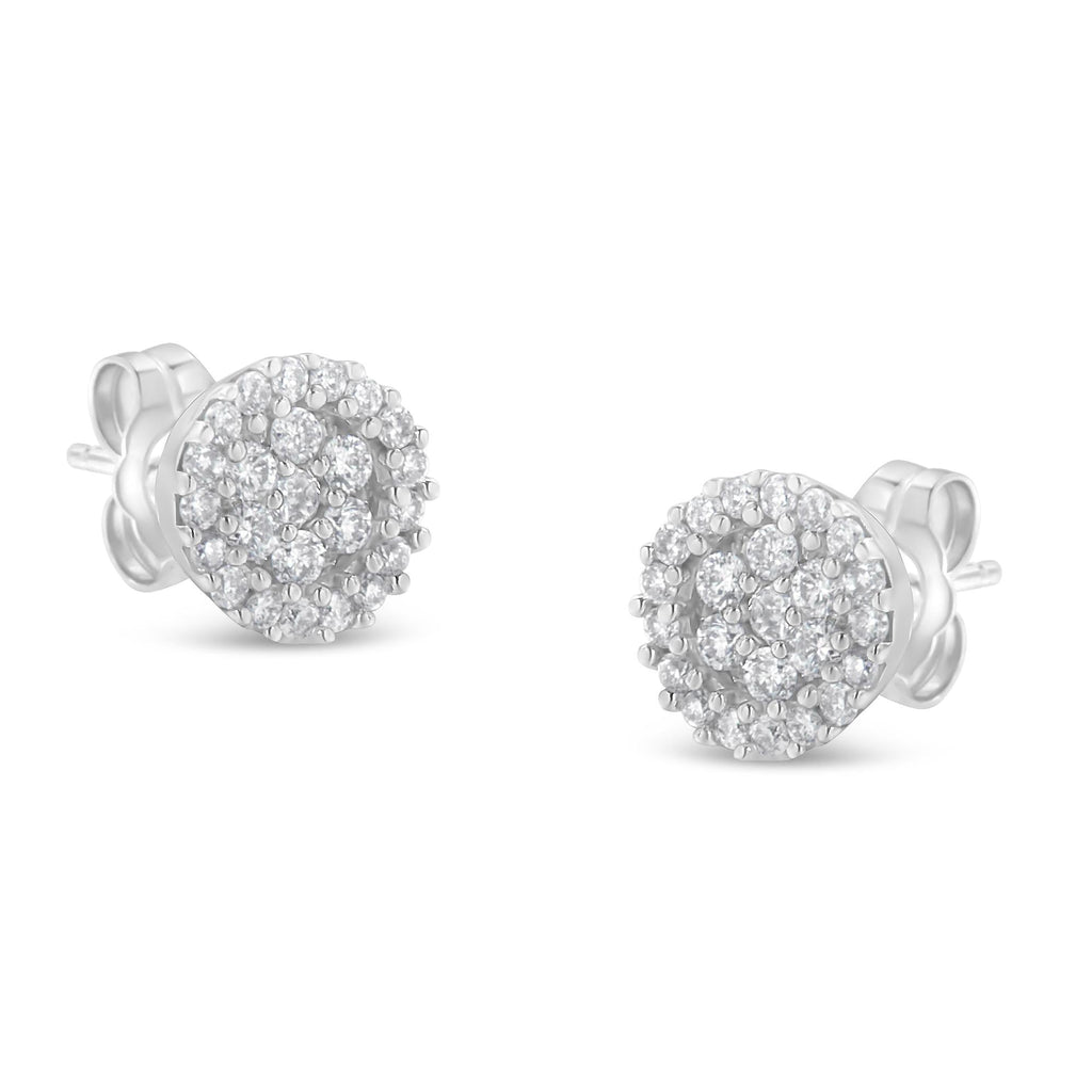 14K White Gold 1/2 Cttw Brilliant-Cut Diamond Halo-Style Cluster Round Button Stud Earrings (H-I Color, I1-I2 Clarity)-0