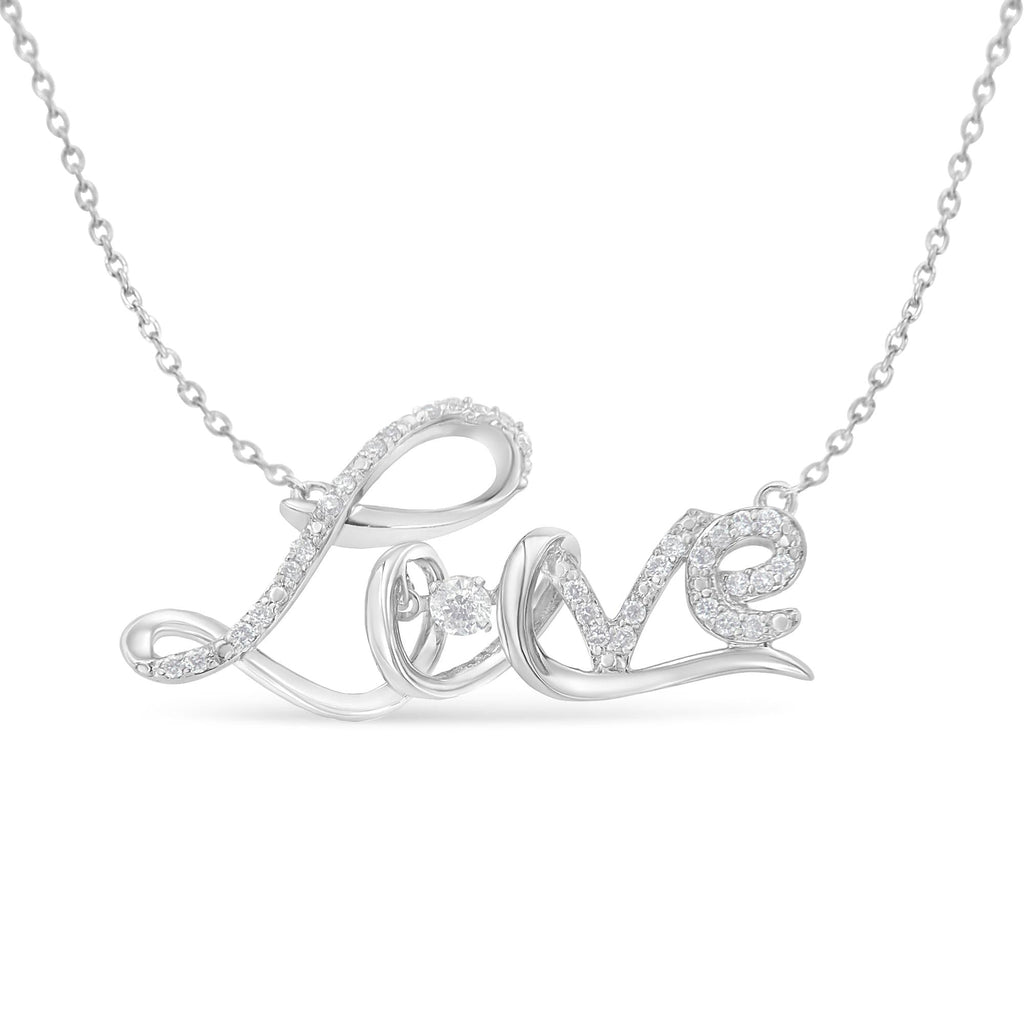 .925 Sterling Silver 1/4 Cttw Diamond Cursive "Love" 18" Pendant Necklace (H-I Color, I1-I2 Clarity)-0