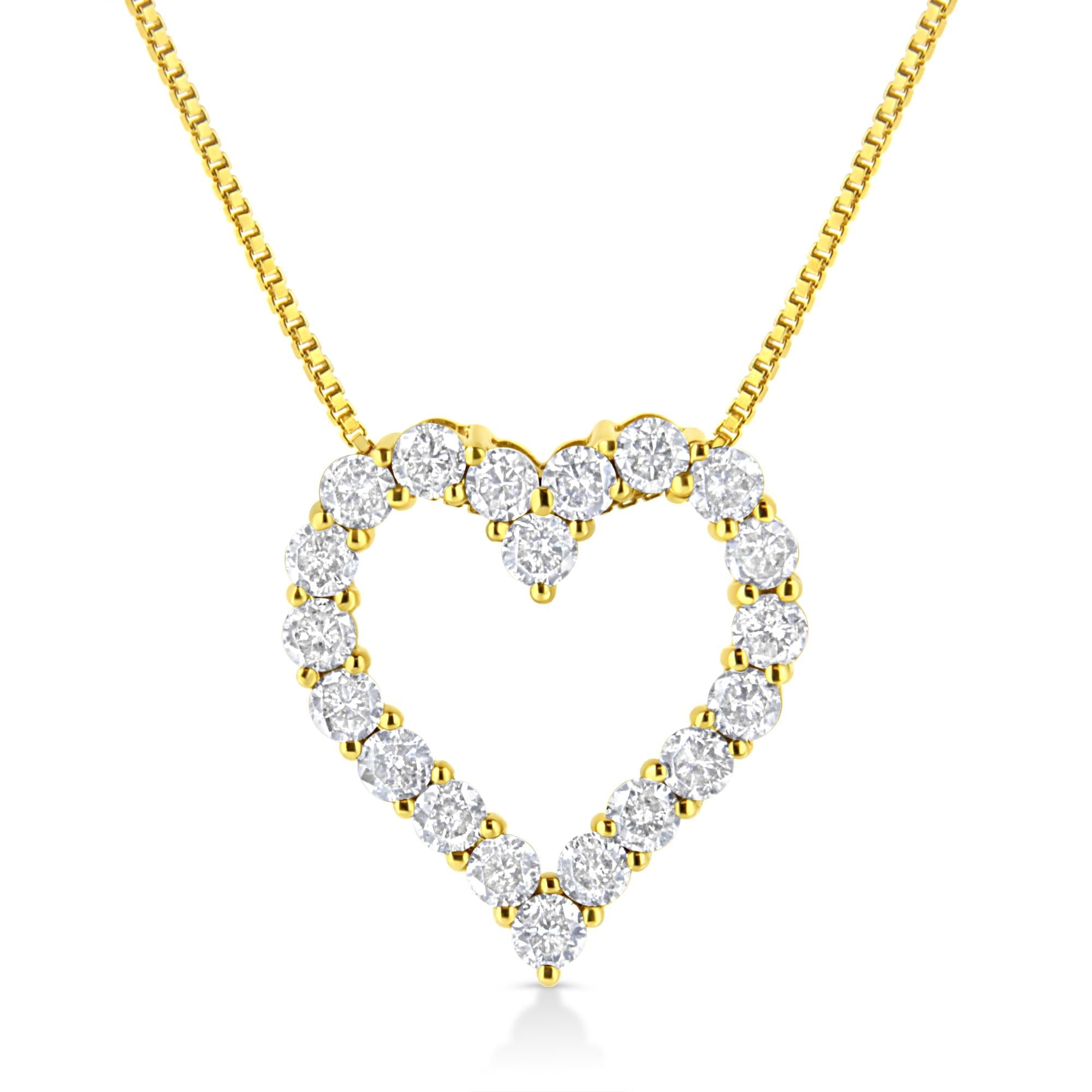 14K Yellow Gold Plated .925 Sterling Silver 2.0 Cttw Round Cut Diamond Classic Open Heart 18" Pendant Necklace (K-L Color, I2-I3 Clarity)-0