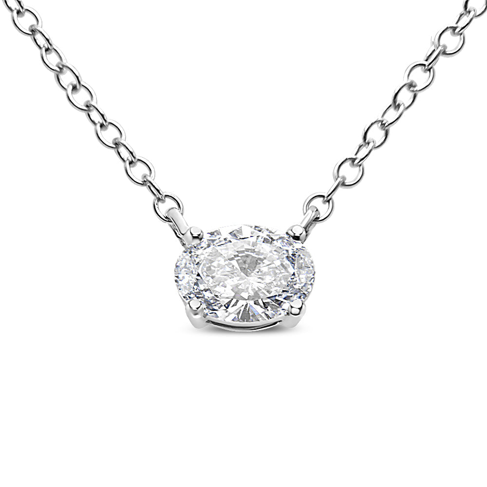 14K White Gold 1/2 Cttw Lab Grown Oval Shape Solitaire Diamond East West 18" Pendant Necklace (E-F Color, VS1-VS2 Clarity)-0