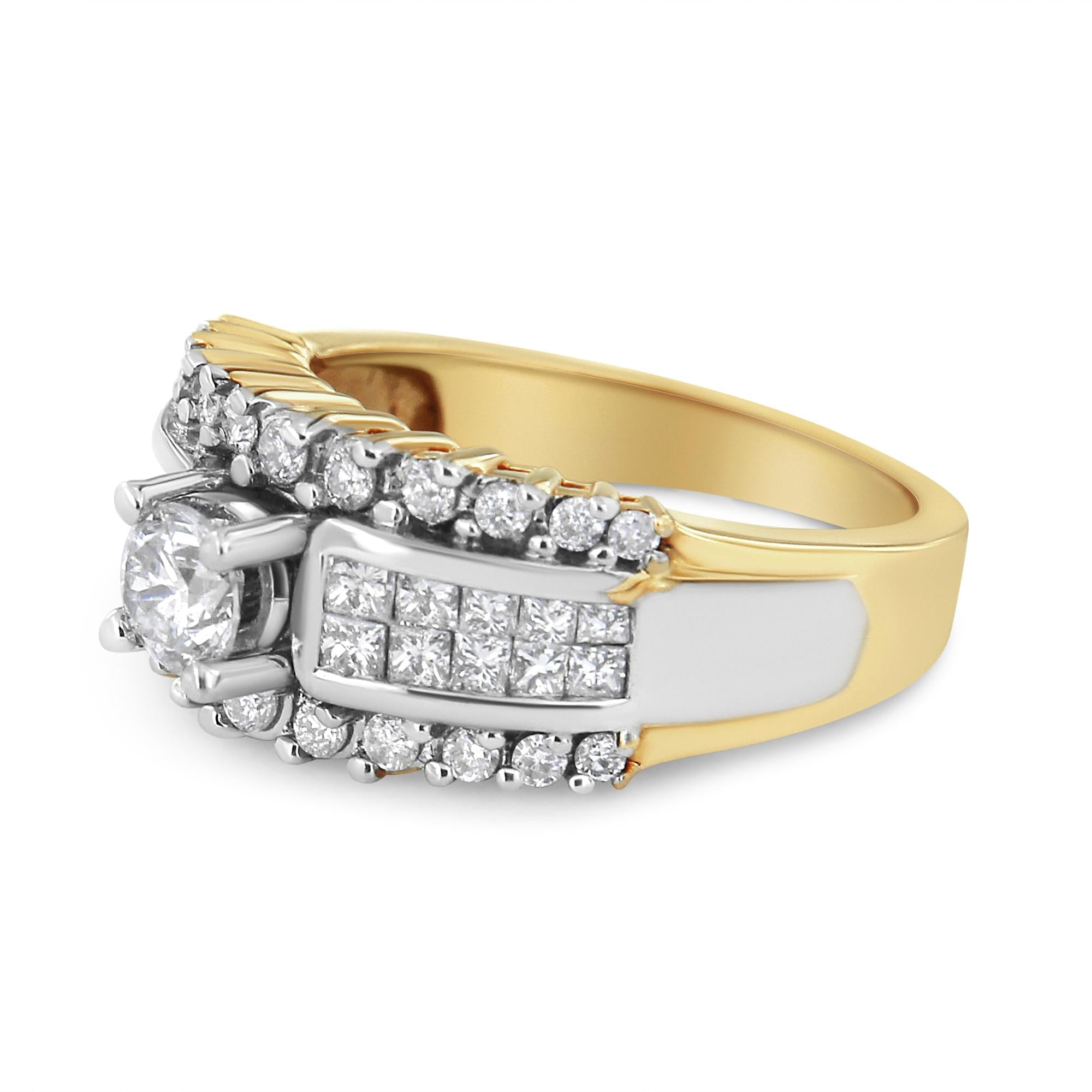 14K Yellow and White Gold 1 1/2 Cttw Round and Princess-Cut Diamond Band Ring (H-I Color, SI2-I Clarity)-1