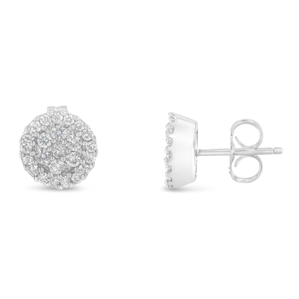 14K White Gold 1/2 Cttw Brilliant-Cut Diamond Halo-Style Cluster Round Button Stud Earrings (H-I Color, I1-I2 Clarity)-1
