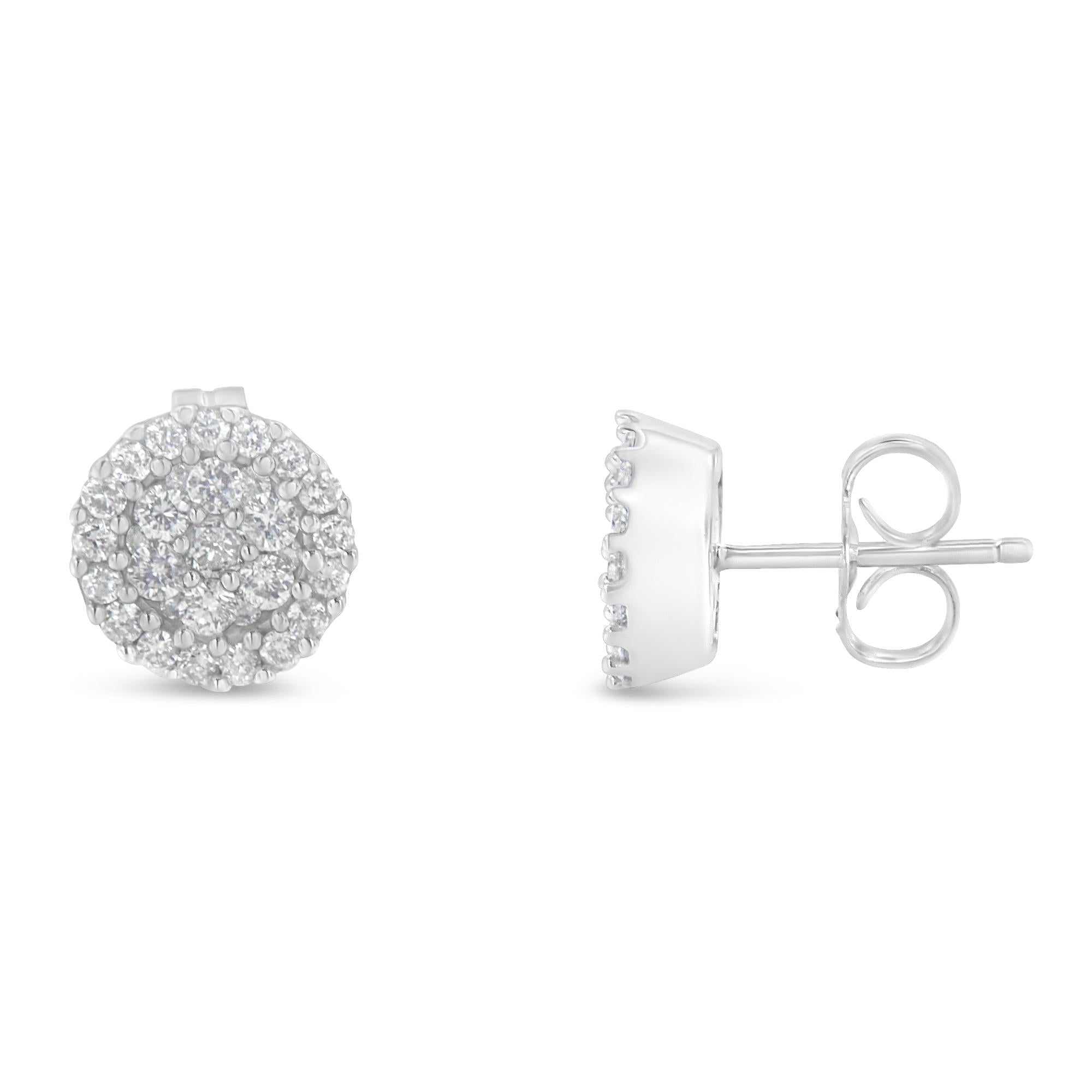 14K White Gold 1/2 Cttw Brilliant-Cut Diamond Halo-Style Cluster Round Button Stud Earrings (H-I Color, I1-I2 Clarity)-1