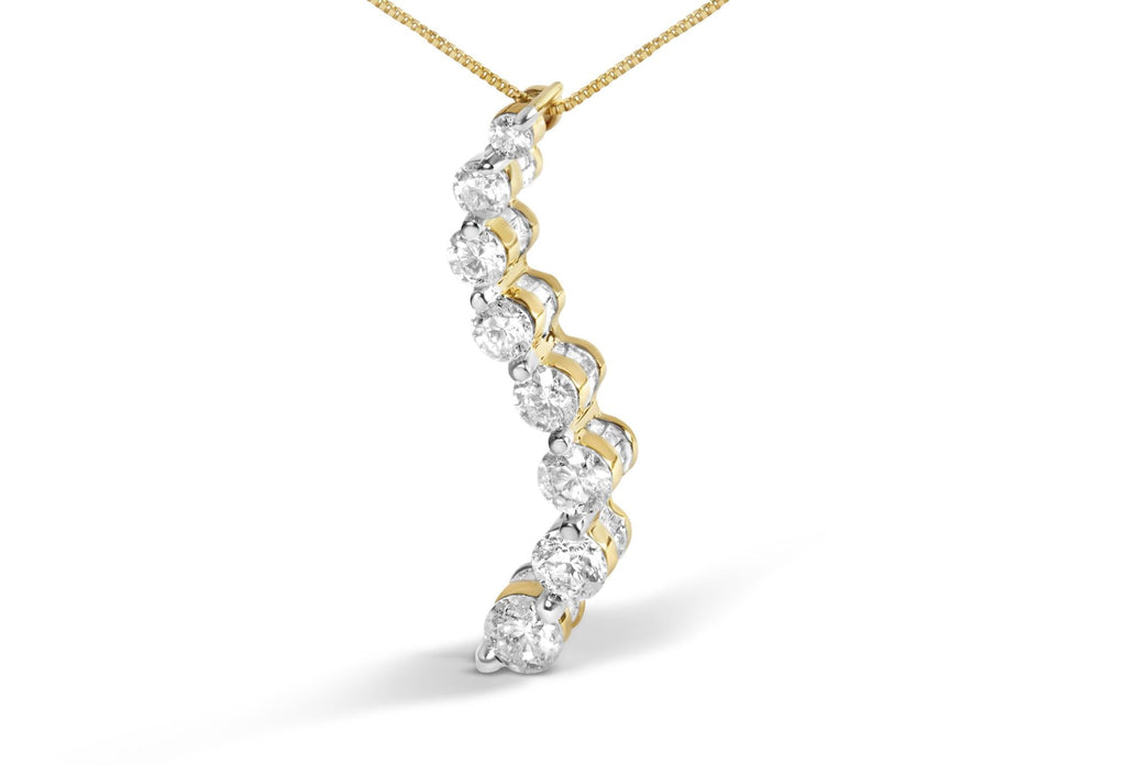AGS Certified 14K Yellow Gold 3.0 Cttw Baguette and Brilliant Round-Cut Diamond Journey 18" Pendant Necklace (G-H Color, SI2-I1 Clarity)-1