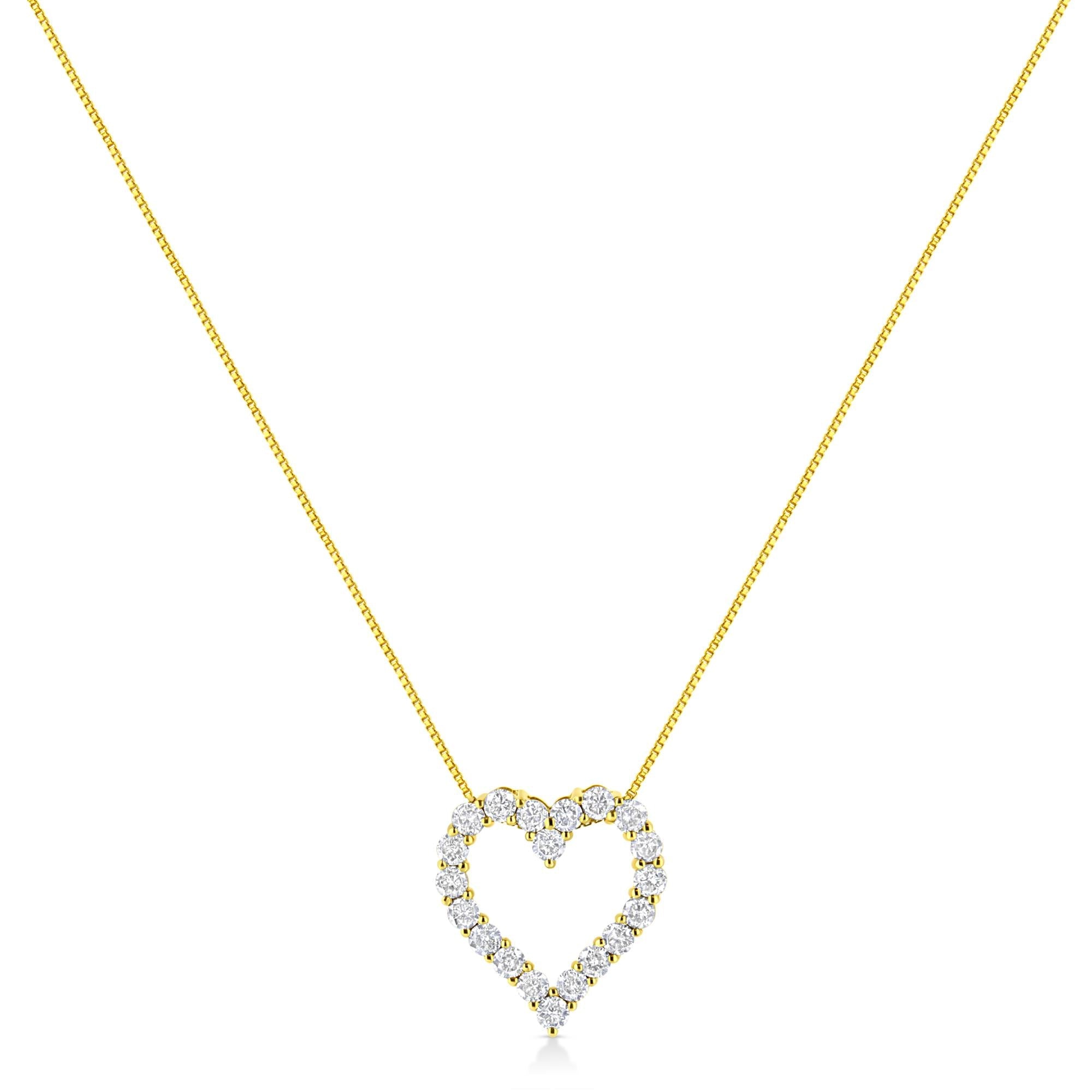 14K Yellow Gold Plated .925 Sterling Silver 2.0 Cttw Round Cut Diamond Classic Open Heart 18" Pendant Necklace (K-L Color, I2-I3 Clarity)-1