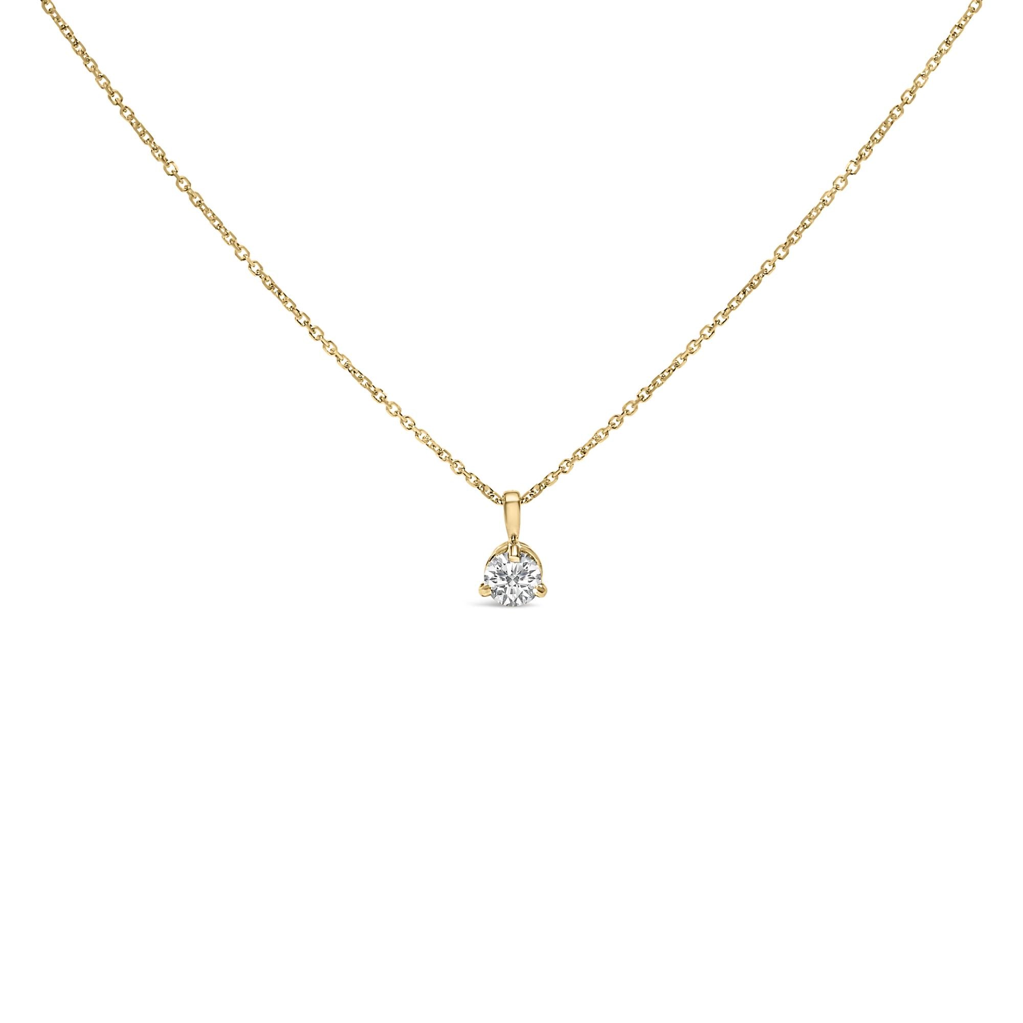 14K Yellow Gold 3/8 Cttw 3 Prong Martini Set Round Diamond Solitaire Pendant Necklace (G-H Color, SI2-I1 Clarity) - 18" Inches-1