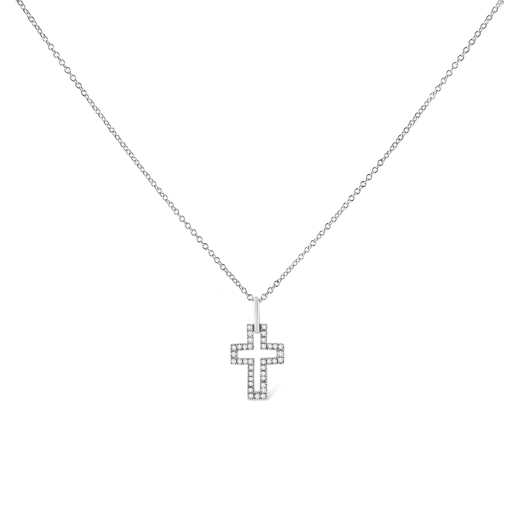 .925 Sterling Silver 1/10 cttw Pave-Set Round-Cut Diamond Open Cross 18" Pendant Necklace (I-J Color, I1-2 Clarity)-1