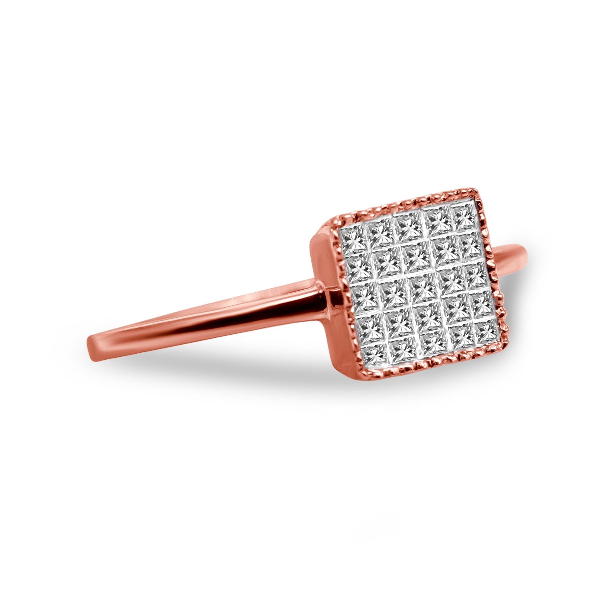 10K Rose Gold 1/3 Cttw Invisible Set Princess Cut Diamond Composite Square Shape Ring for Women (H-I color, I1-I2 clarity)-2
