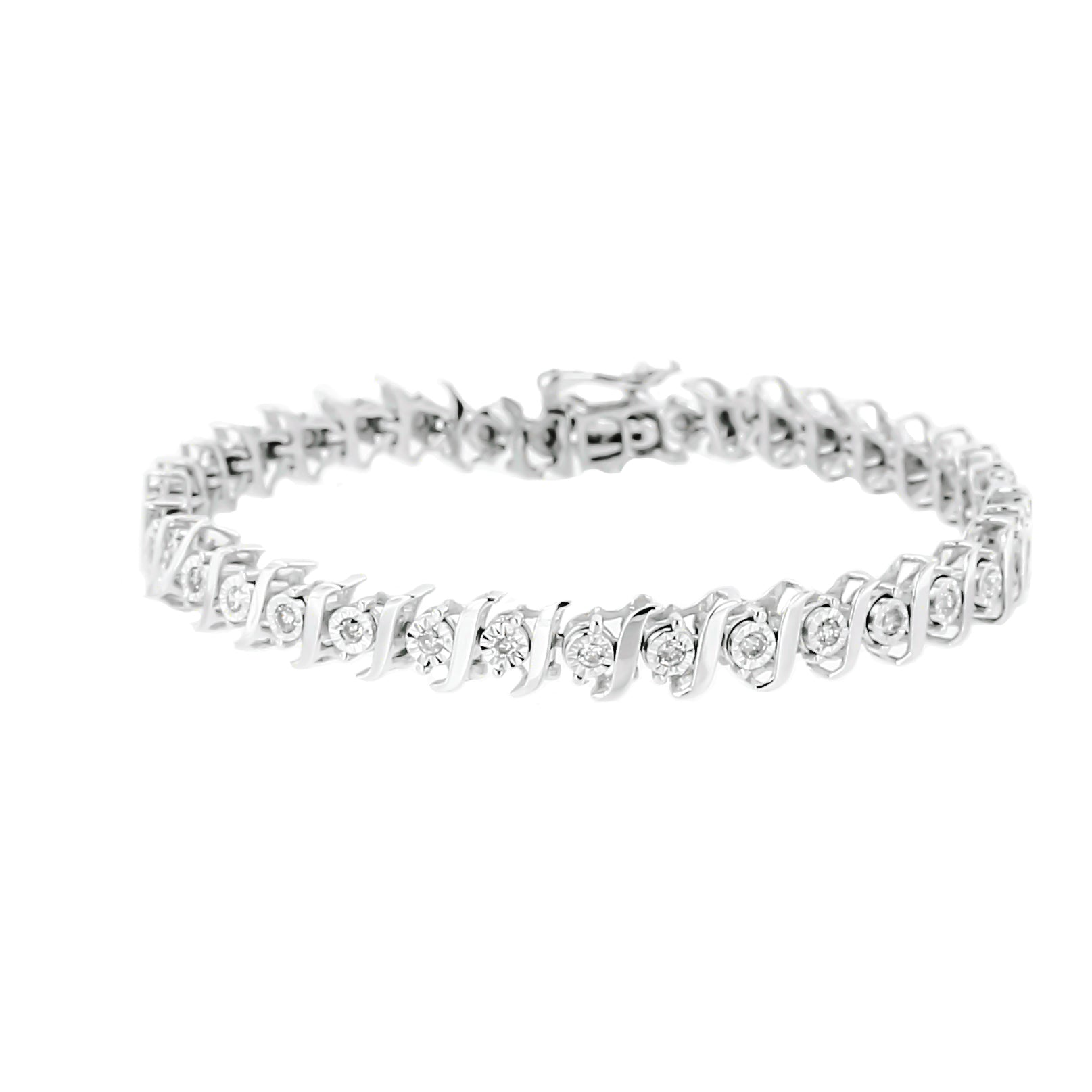 .925 Sterling Silver 1/2 Cttw Diamond Miracle Set "S" Link Tennis Bracelet - (J-K Color, I2-I3 Clarity) - Size 7.50-2