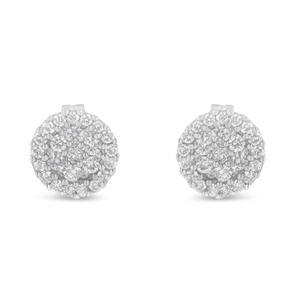 14K White Gold 1/2 Cttw Brilliant-Cut Diamond Halo-Style Cluster Round Button Stud Earrings (H-I Color, I1-I2 Clarity)-2