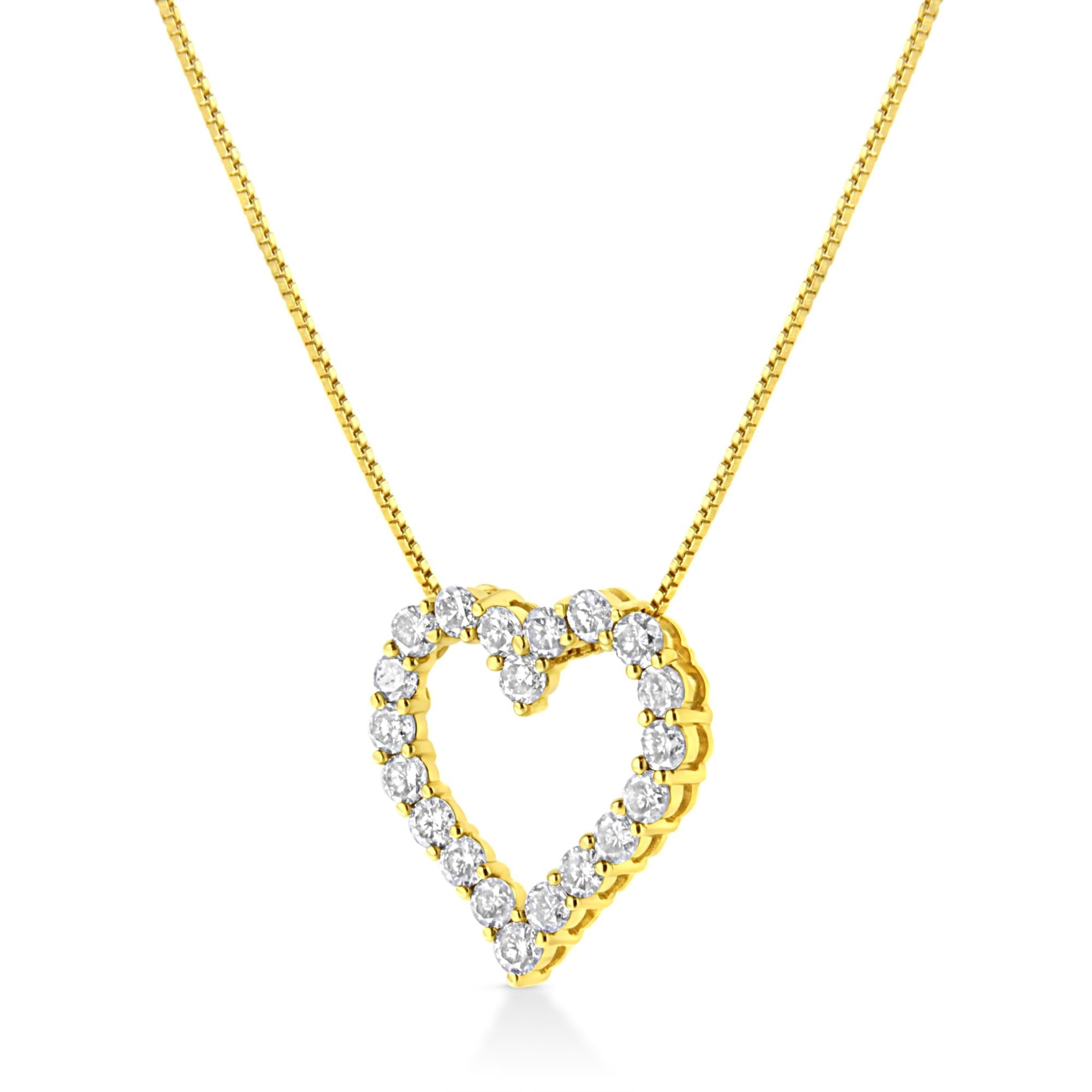14K Yellow Gold Plated .925 Sterling Silver 2.0 Cttw Round Cut Diamond Classic Open Heart 18" Pendant Necklace (K-L Color, I2-I3 Clarity)-2