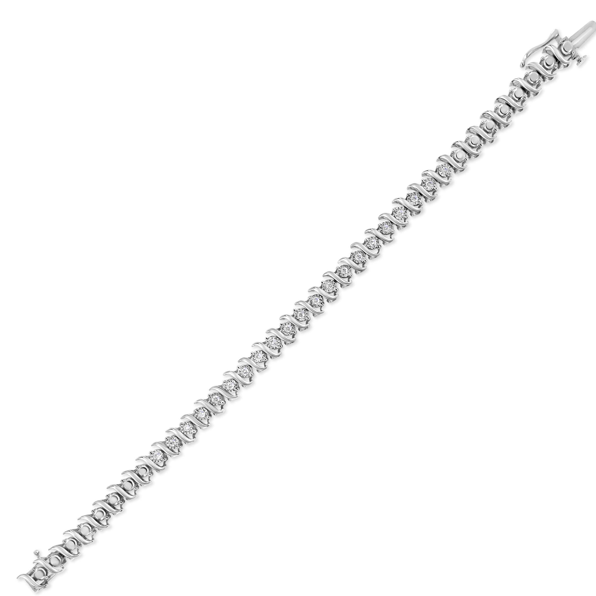.925 Sterling Silver 1/2 Cttw Diamond Miracle Set "S" Link Tennis Bracelet - (J-K Color, I2-I3 Clarity) - Size 7.50-3