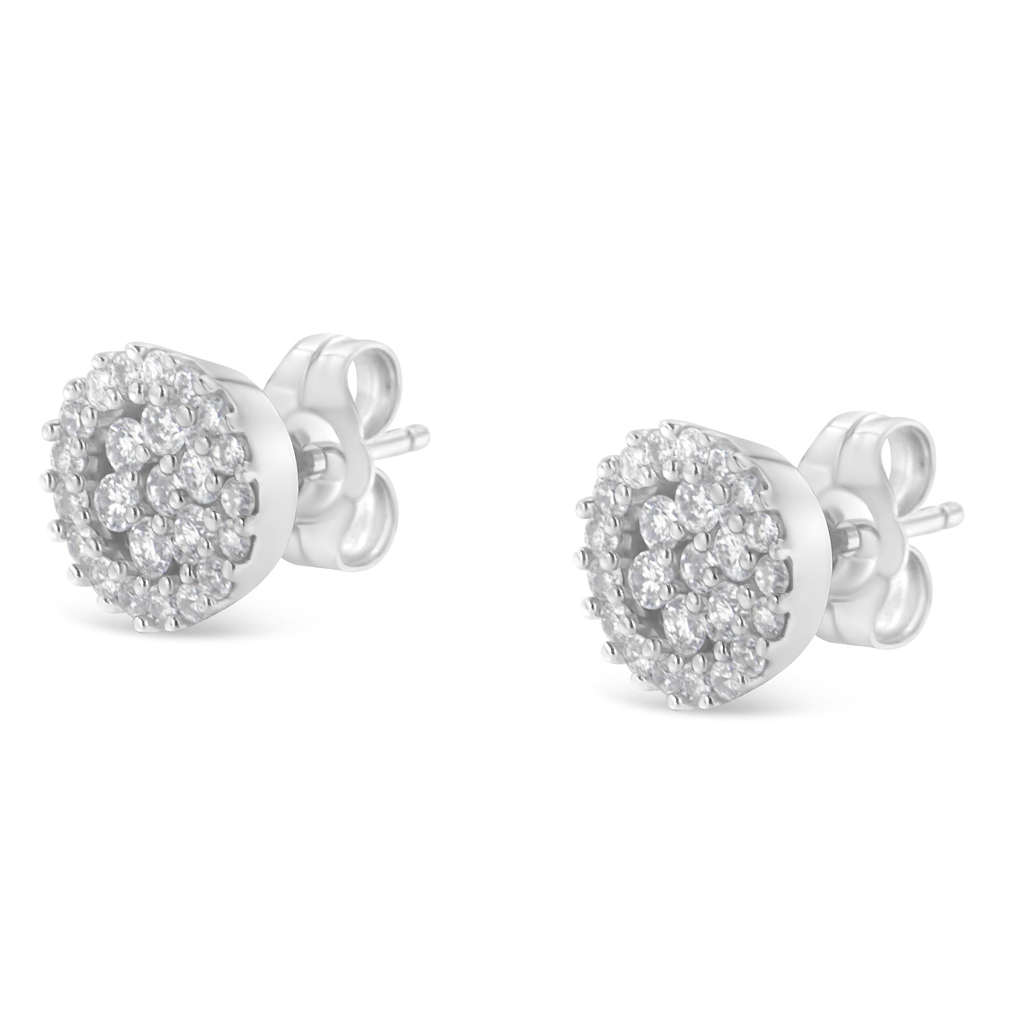 14K White Gold 1/2 Cttw Brilliant-Cut Diamond Halo-Style Cluster Round Button Stud Earrings (H-I Color, I1-I2 Clarity)-3