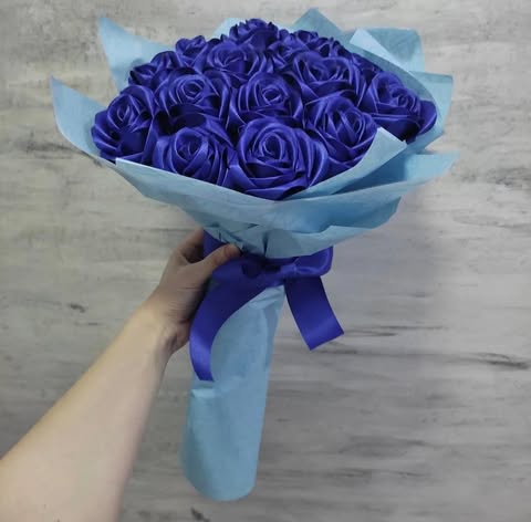 Handmade Satin Rose Bouquet with Teddy Bear