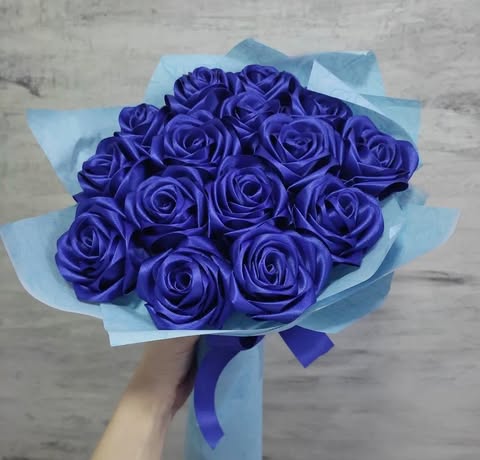 Handmade Satin Rose Bouquet with Teddy Bear