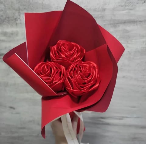 Handmade Satin Rose Bouquet with Teddy Bear