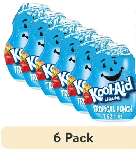 (6 pack) Kool-Aid Liquid Tropical Punch Naturally Flavored Soft Drink Mix, 1.62 fl oz Bottle