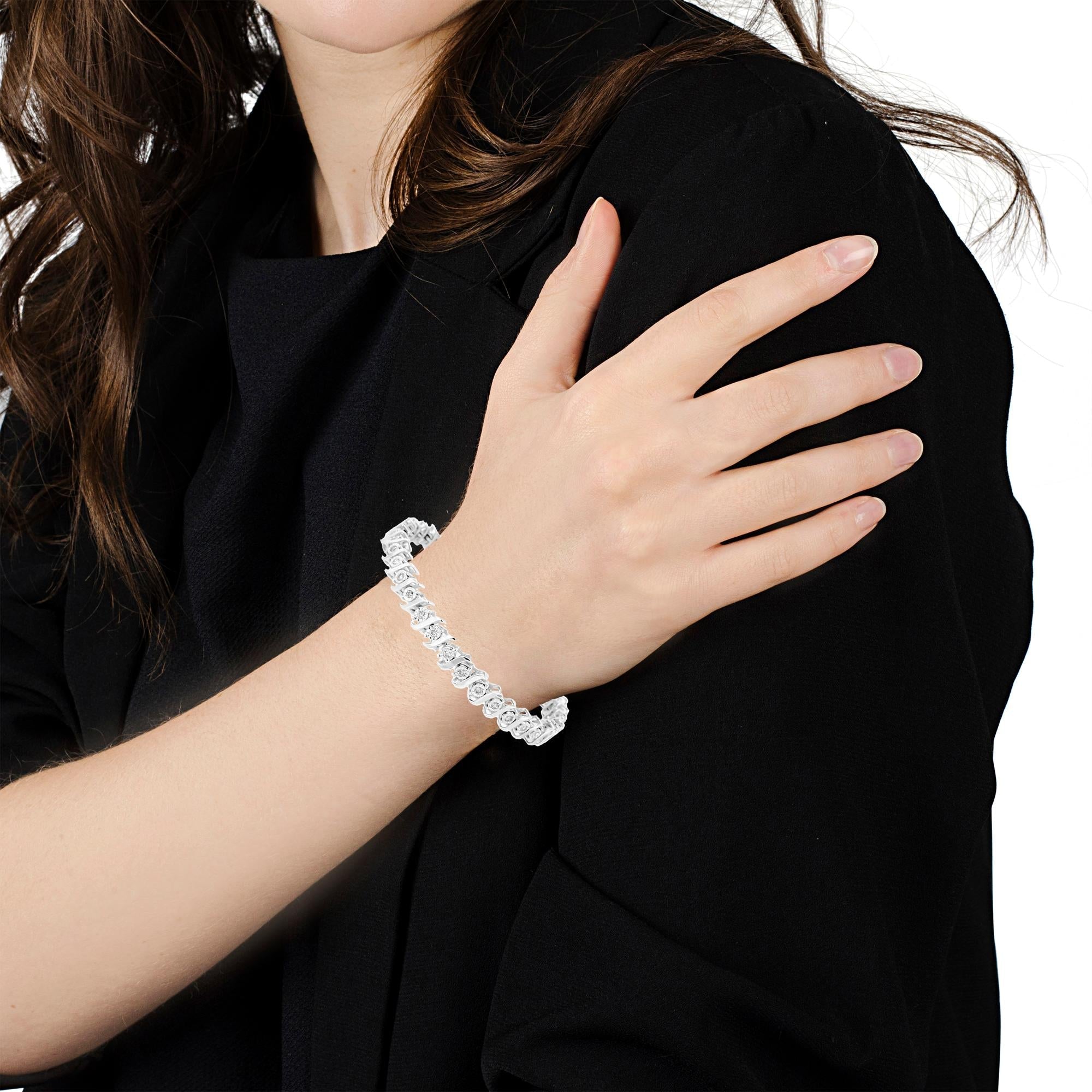 .925 Sterling Silver 1/2 Cttw Diamond Miracle Set "S" Link Tennis Bracelet - (J-K Color, I2-I3 Clarity) - Size 7.50-4