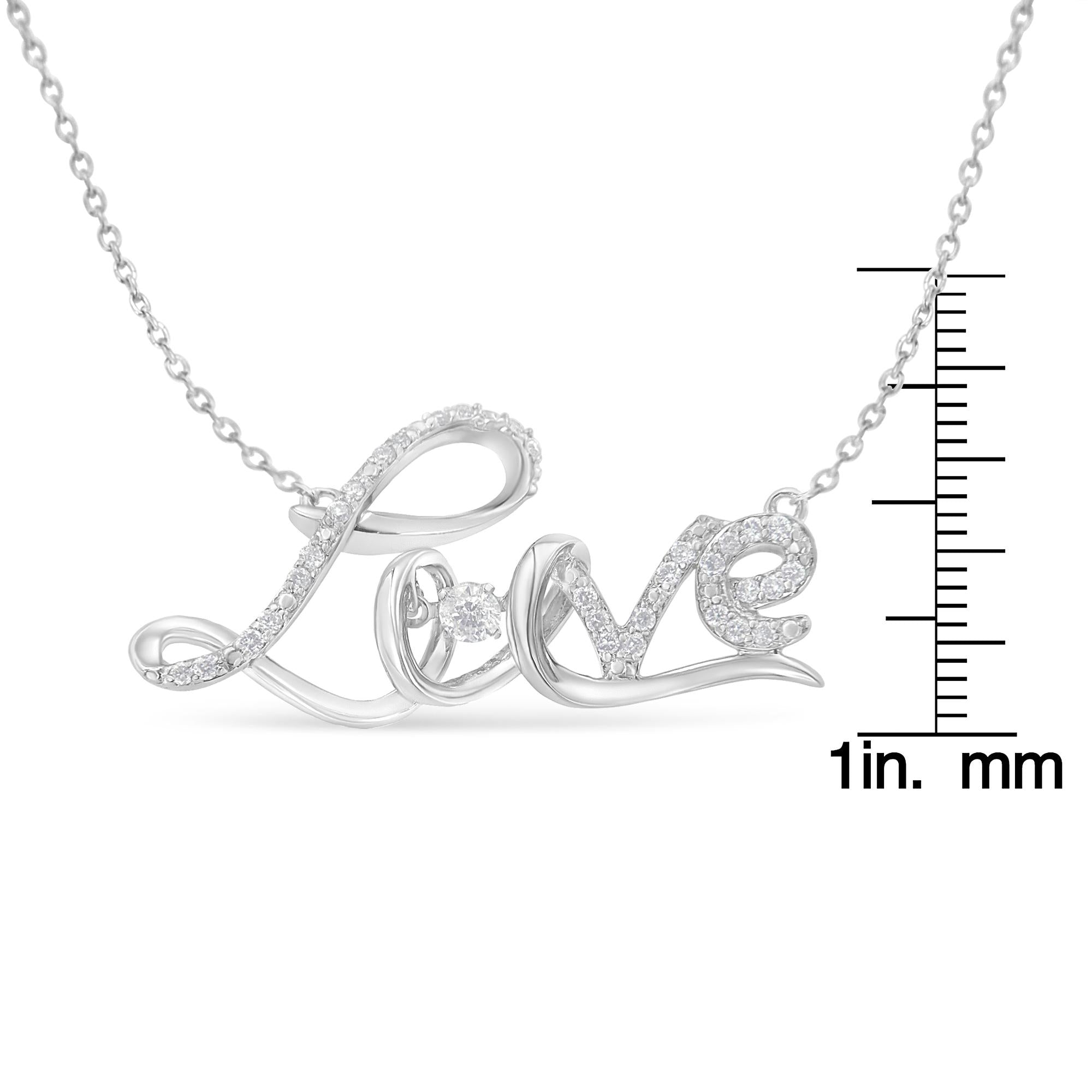 .925 Sterling Silver 1/4 Cttw Diamond Cursive "Love" 18" Pendant Necklace (H-I Color, I1-I2 Clarity)-4