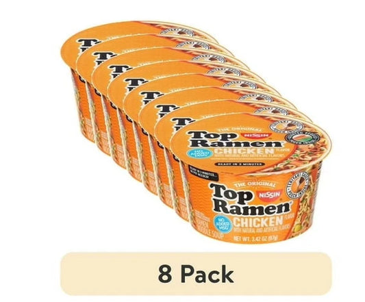 (8 pack) Nissin Foods Top Ramen The Original Ramen Noodle Soup, Chicken Flavor, 3.42 oz Bowl, Shelf-Stable