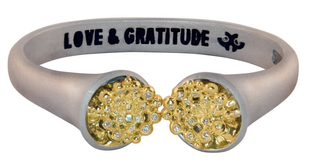 Bowl of Overflowing Diamonds Bracelet. Sterling cuff with 18K gold dots of diamonds-0