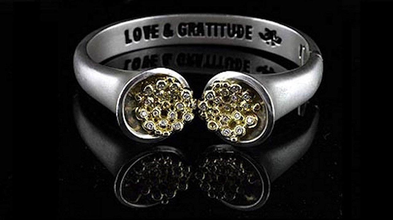 Bowl of Overflowing Diamonds Bracelet. Sterling cuff with 18K gold dots of diamonds-2