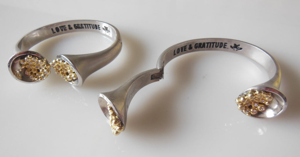 Bowl of Overflowing Diamonds Bracelet. Sterling cuff with 18K gold dots of diamonds-7