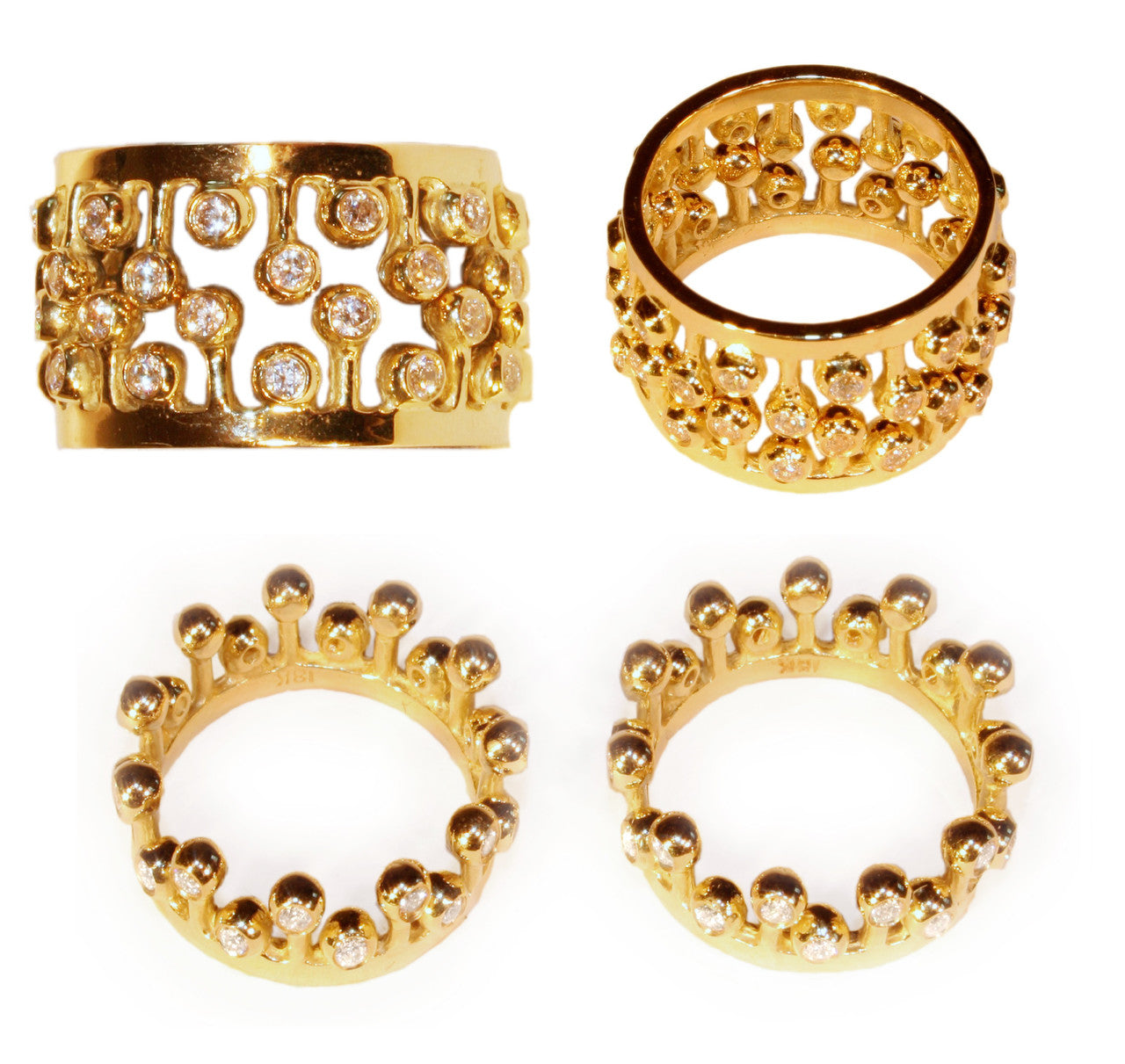 Crown Ring: Fullest Diamond Double Stack Set of Two: 14K Gold-2