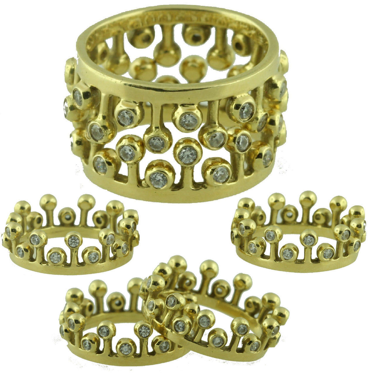 Crown Ring: Fullest Diamond Double Stack Set of Two: 14K Gold-0