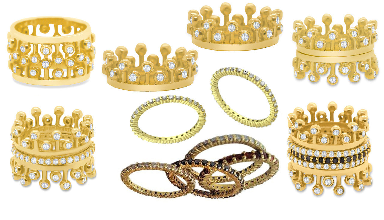 Crown Ring: Fullest Diamond Double Stack Set of Two: 14K Gold-1