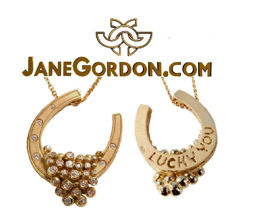 "Lucky You" Equestrian Horseshoe Necklace, Sterling Silver, 18K Gold Micron Plate, Overflowing Diamonds-5