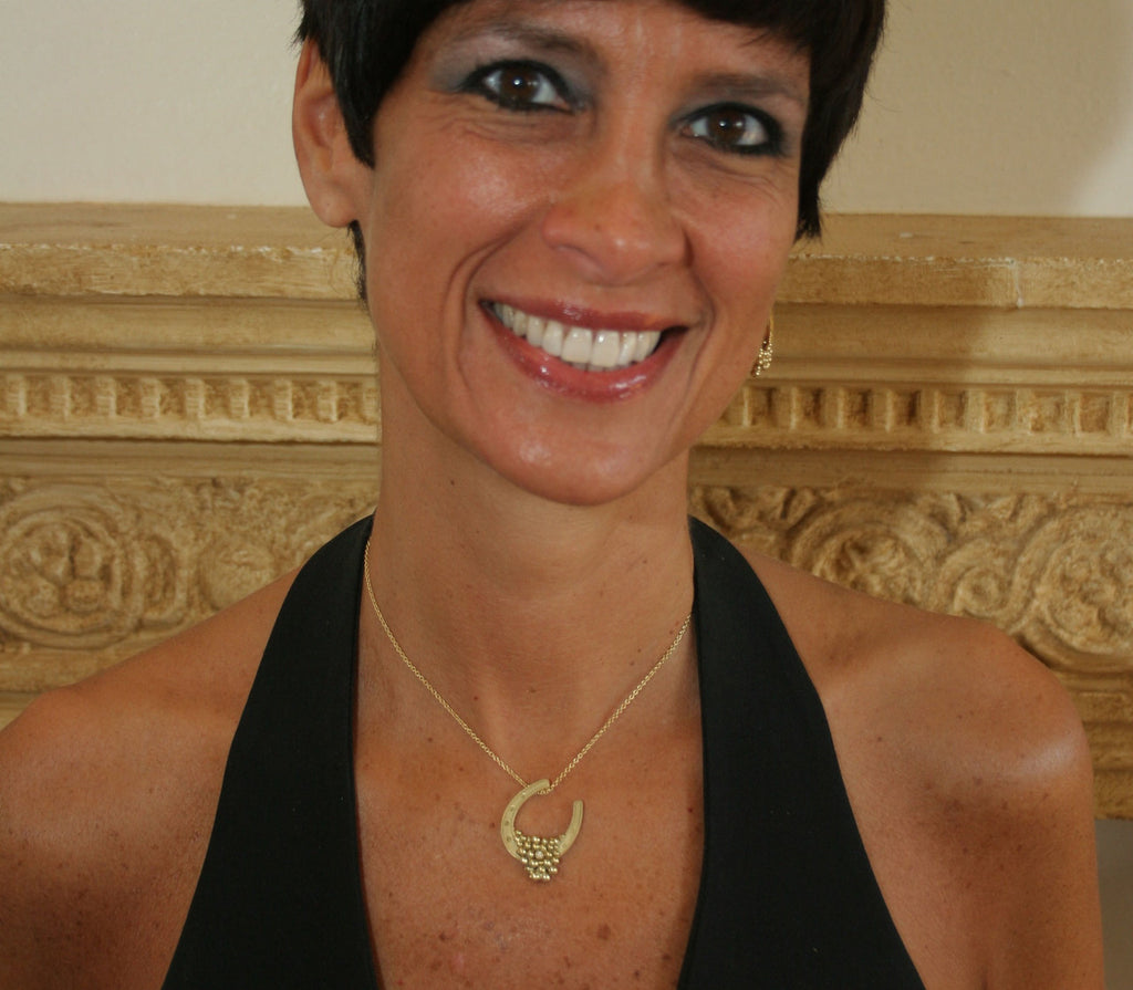 "Lucky You" Equestrian Horseshoe Necklace, Sterling Silver, 18K Gold Micron Plate, Overflowing Diamonds-2