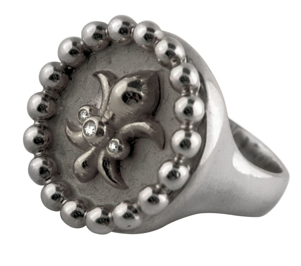 Fleur De Lis Ring-Sterling Silver with Diamonds-0