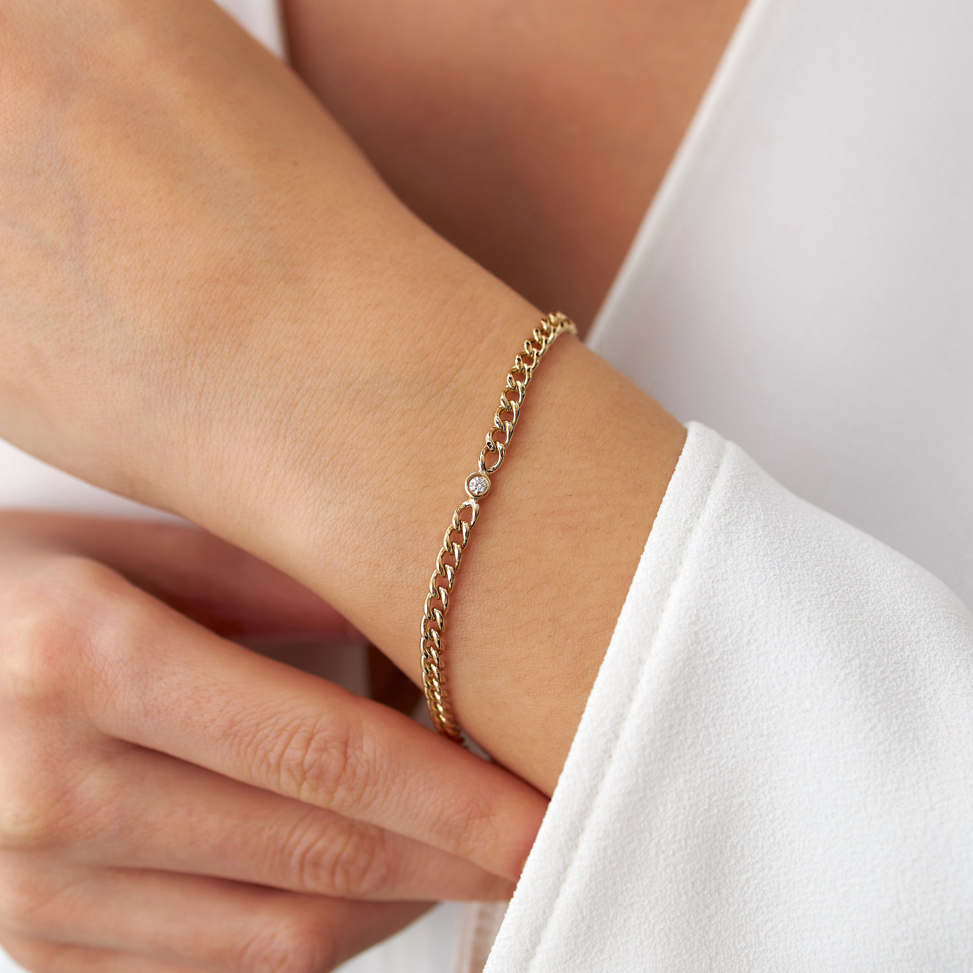 Minimal Diamond Cuban Bracelet in 14K Gold-2