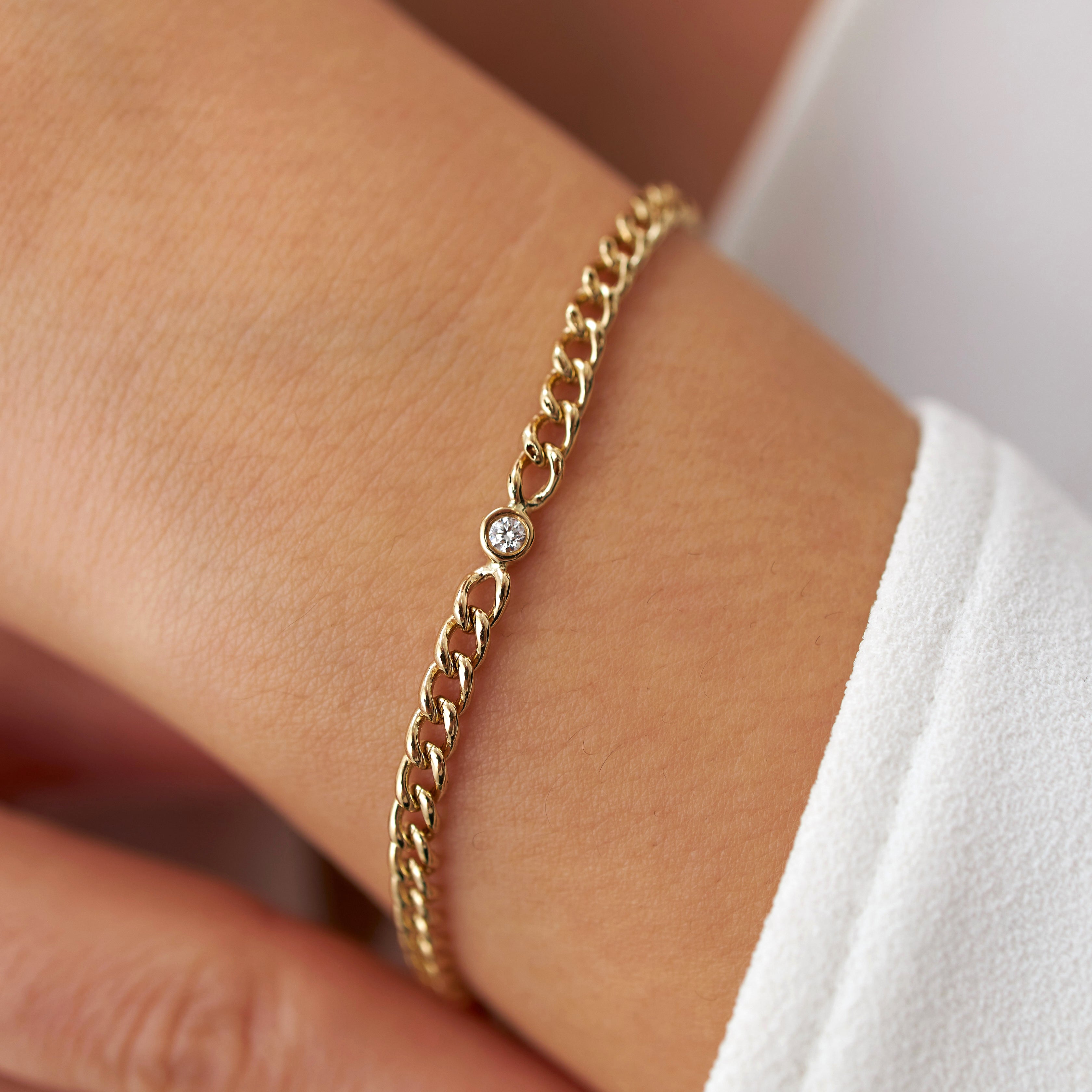 Minimal Diamond Cuban Bracelet in 14K Gold-1