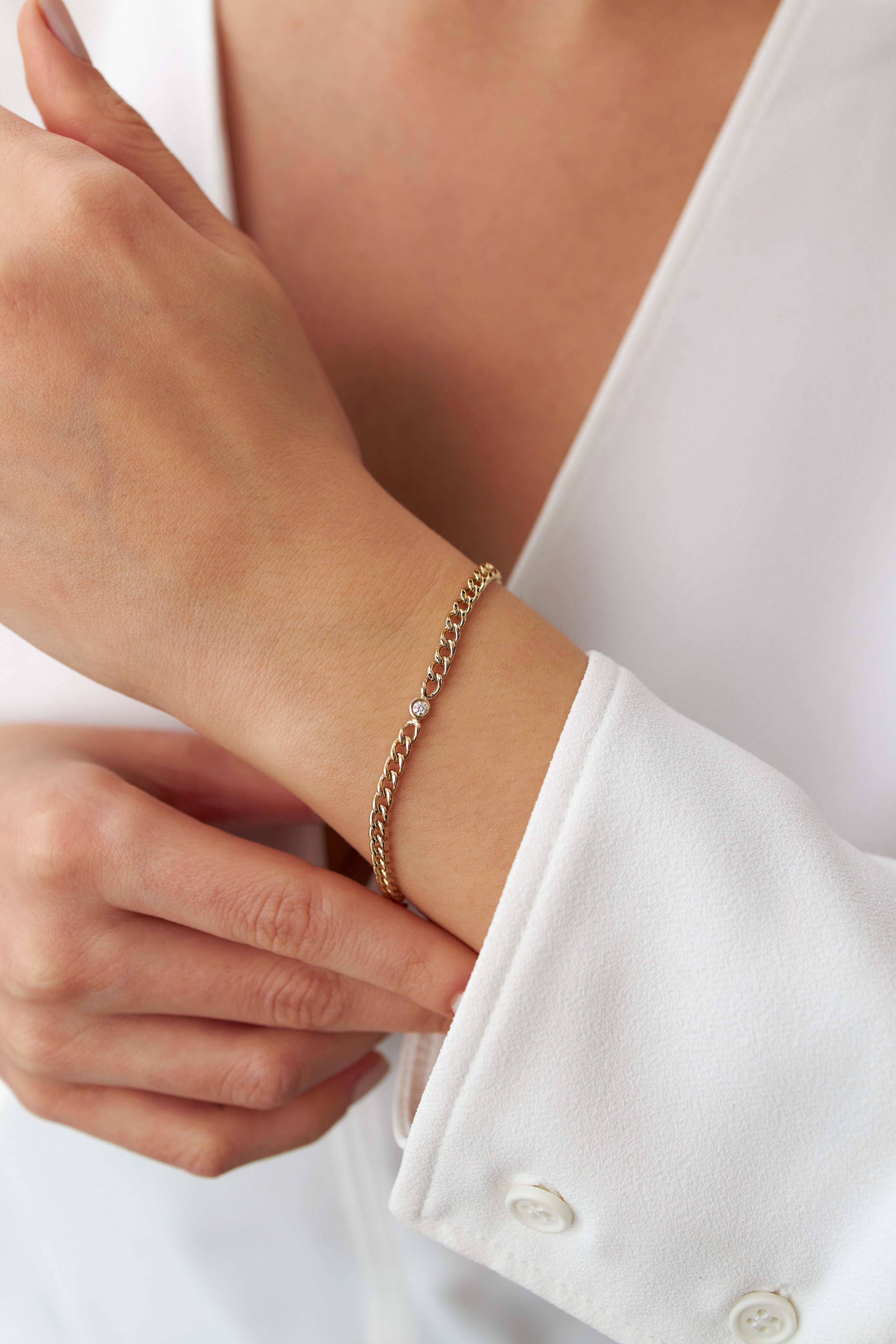 Minimal Diamond Cuban Bracelet in 14K Gold-4