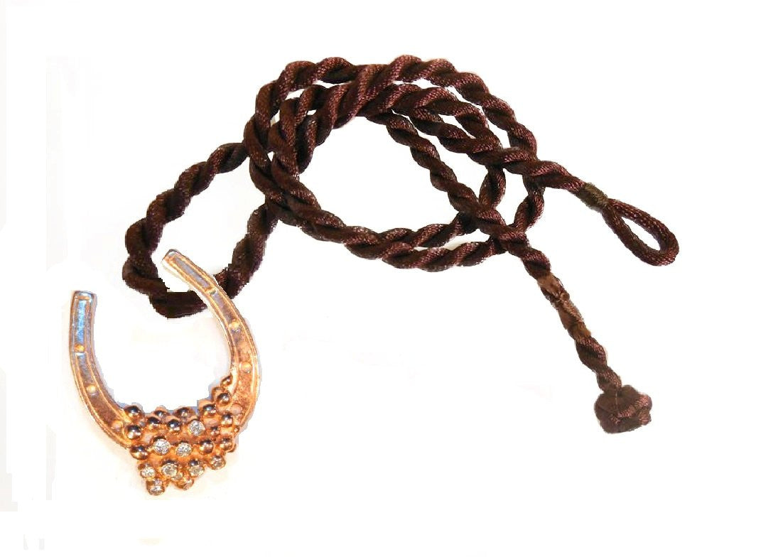 "Lucky You" Equestrian Horseshoe- Small Pendant- 18K Gold with Overflowing Diamonds-0