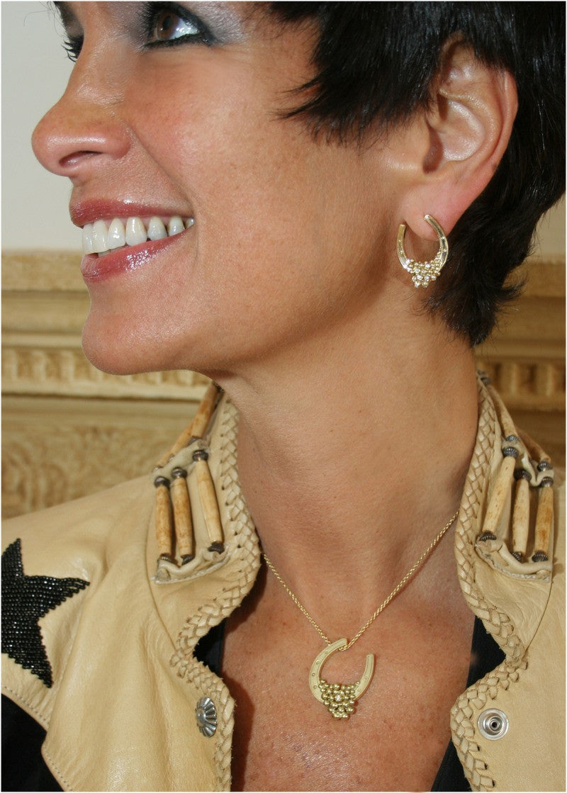 "Lucky You" Equestrian Horseshoe- Small Pendant- 18K Gold with Overflowing Diamonds-4