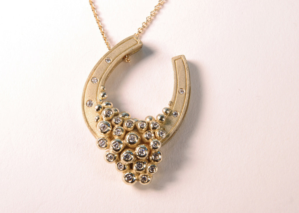 "Lucky You" Equestrian Horseshoe Necklace, 18K Gold, Overflowing with Diamonds.-10