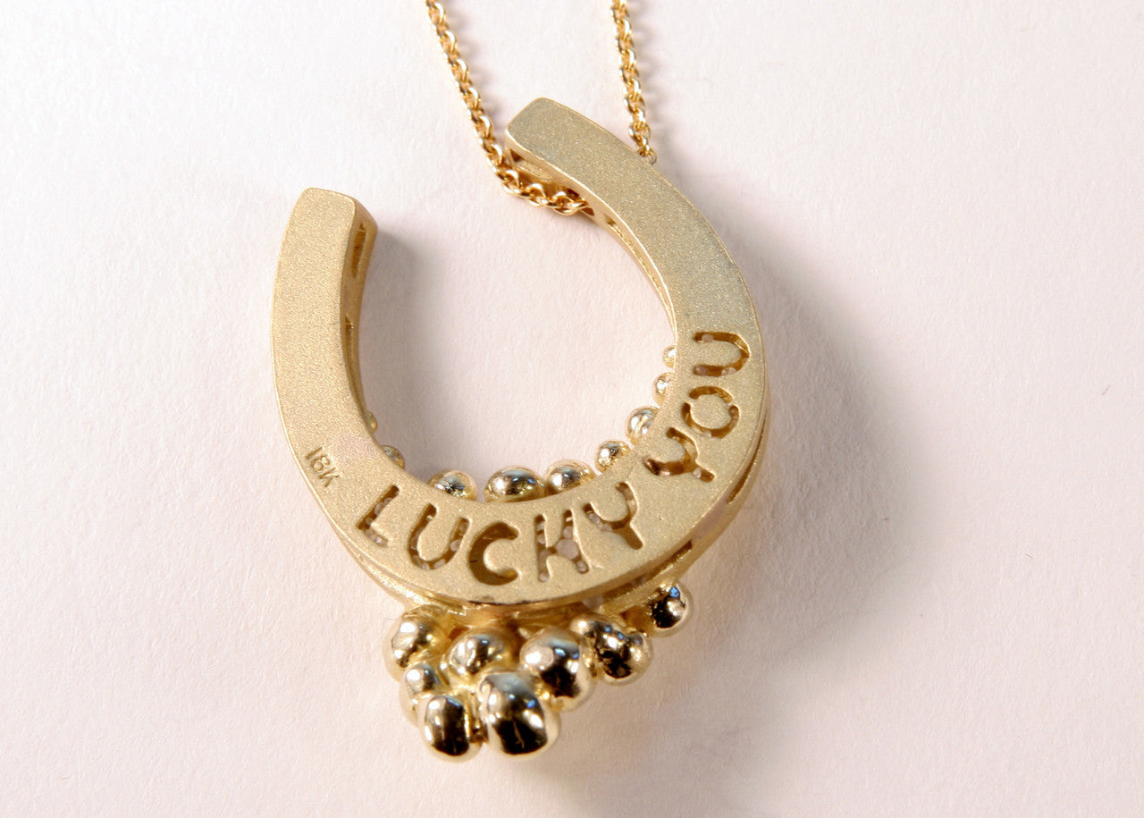 "Lucky You" Equestrian Horseshoe Necklace, 18K Gold, Overflowing with Diamonds.-11
