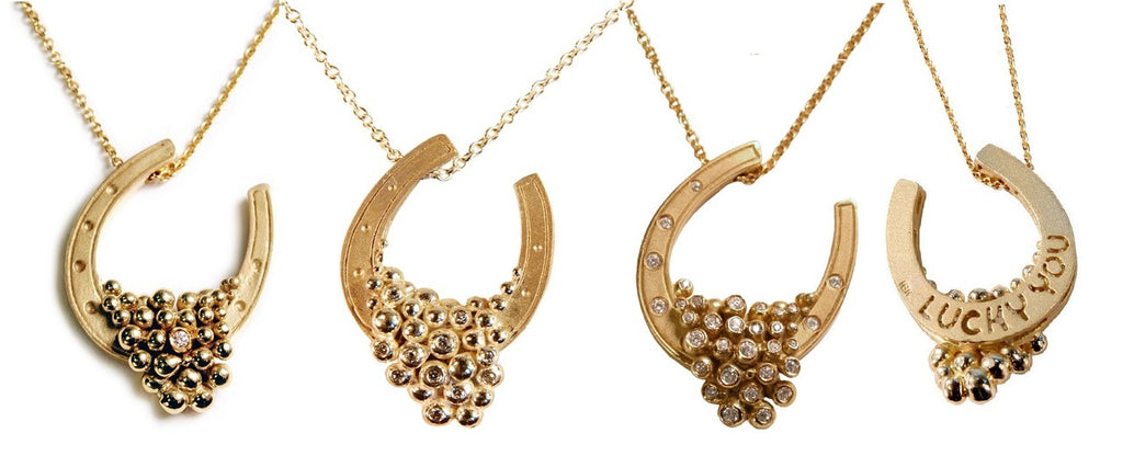 "Lucky You" Equestrian Horseshoe Necklace, Sterling Silver, 18K Gold Micron Plate, Overflowing Diamonds-4