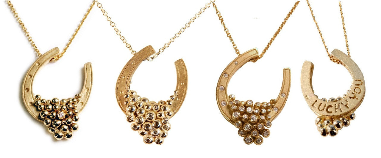 "Lucky You" Equestrian Horseshoe Necklace, Sterling Silver, 18K Gold Micron Plate, Overflowing Diamonds-4
