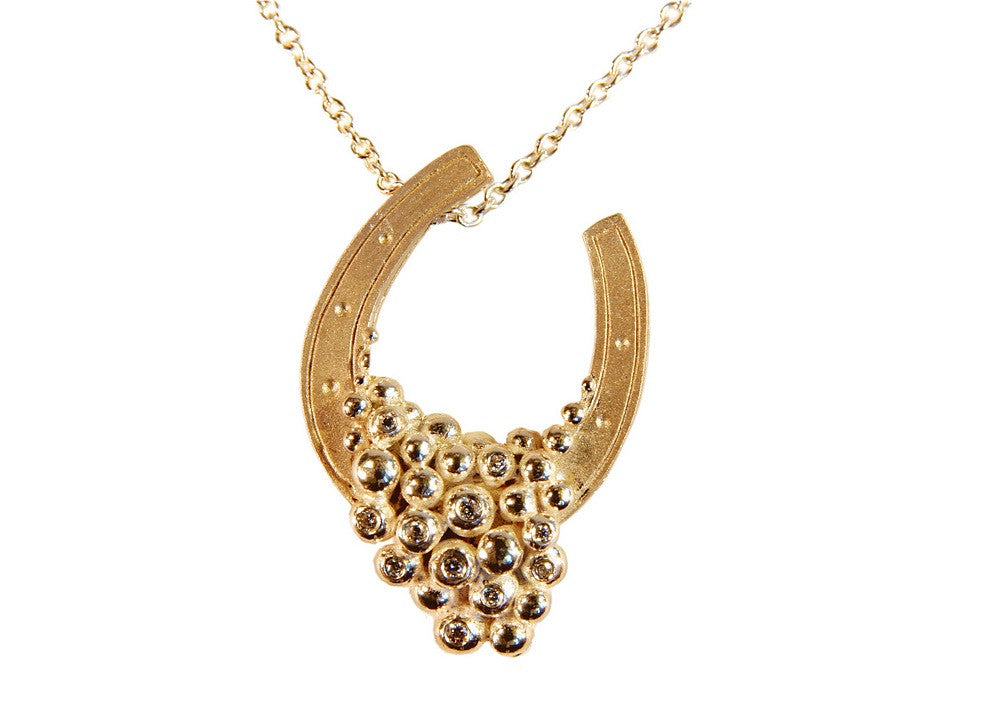 "Lucky You" Equestrian Horseshoe Necklace-Sterling Silver, Half Filled with Diamonds.-10