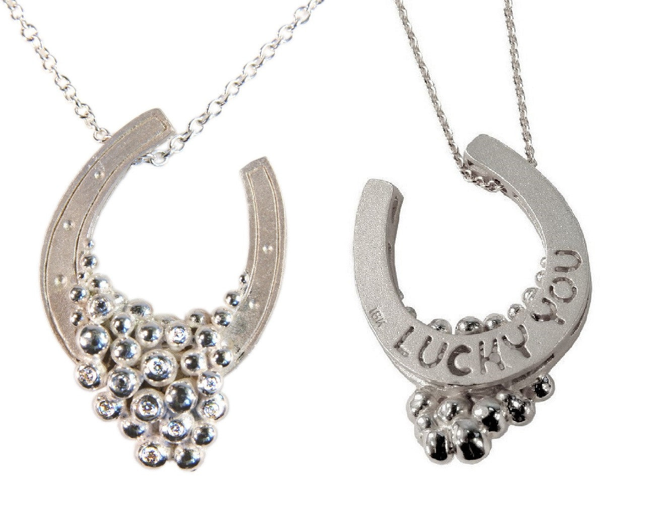 "Lucky You" Equestrian Horseshoe Necklace-Sterling Silver, Half Filled with Diamonds.-12